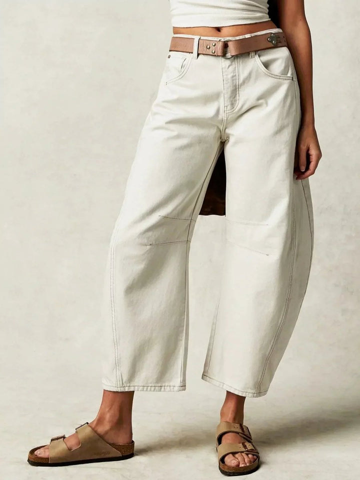 Women's High Waisted Jeans Leopard Print Wide-Leg Barrel Pants