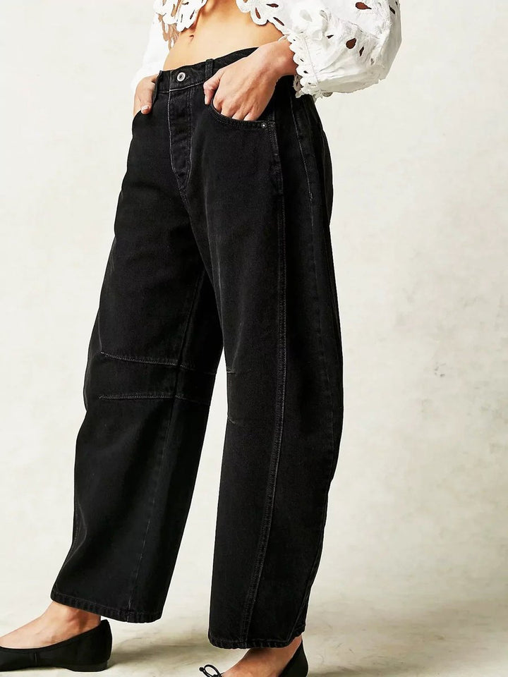 Women's High Waisted Jeans Leopard Print Wide-Leg Barrel Pants
