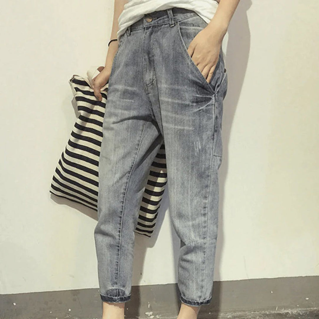 Women's High Waisted Jeans Relaxed Harem Cropped Denim Pants