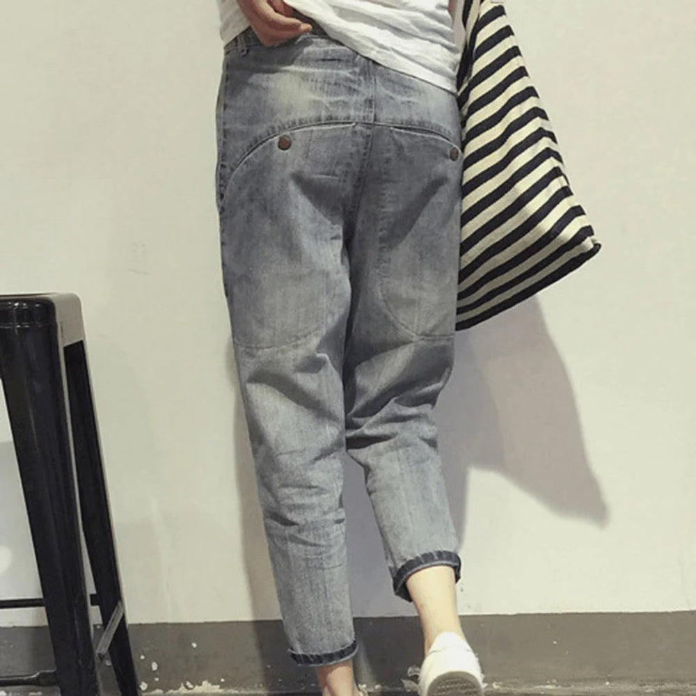Women's High Waisted Jeans Relaxed Harem Cropped Denim Pants