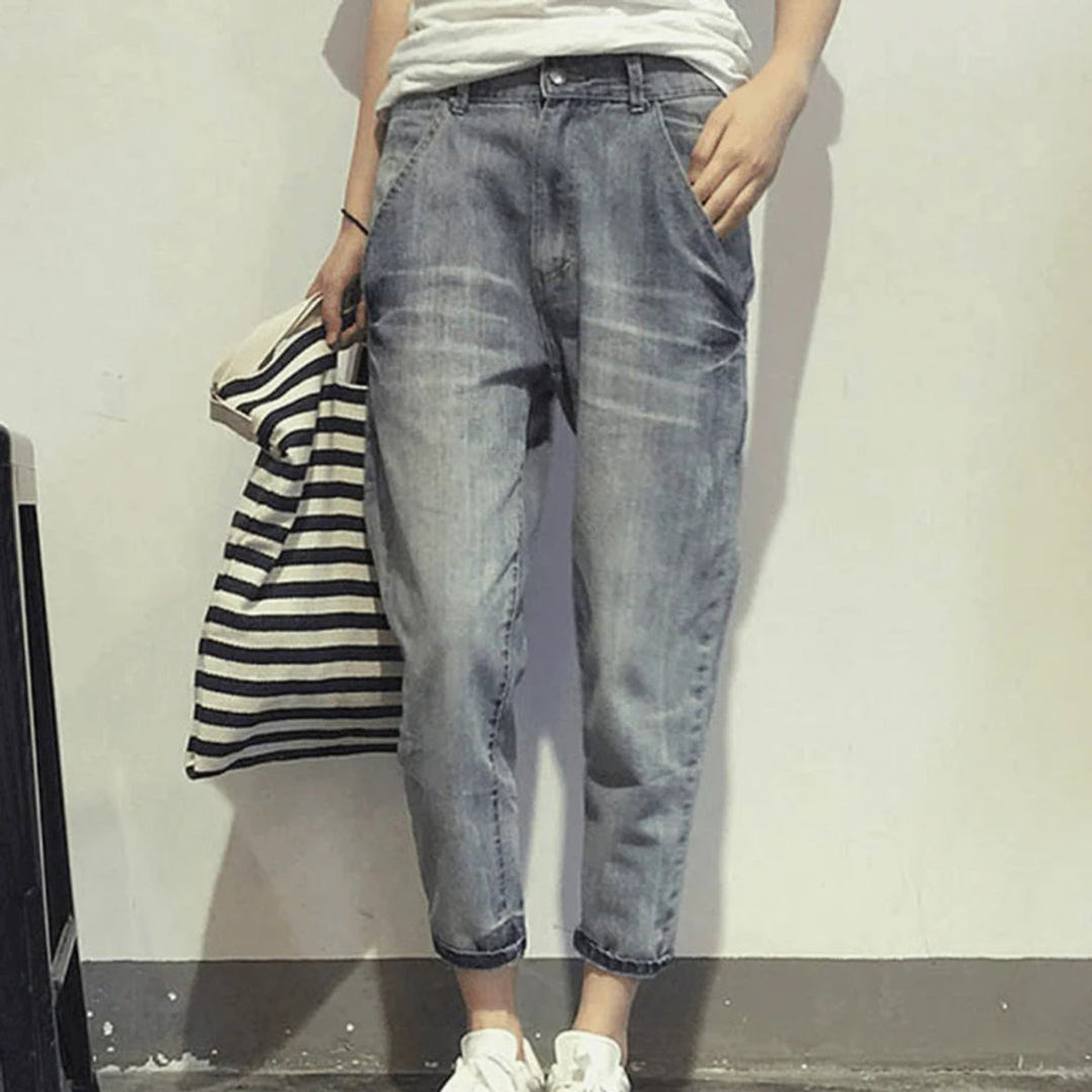 Women's High Waisted Jeans Relaxed Harem Cropped Denim Pants