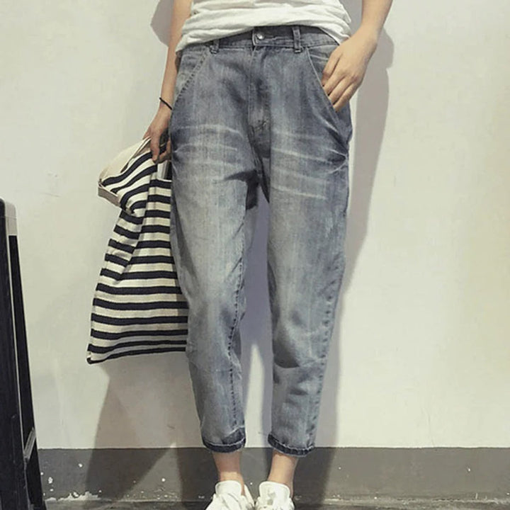 Women's High Waisted Jeans Relaxed Harem Cropped Denim Pants
