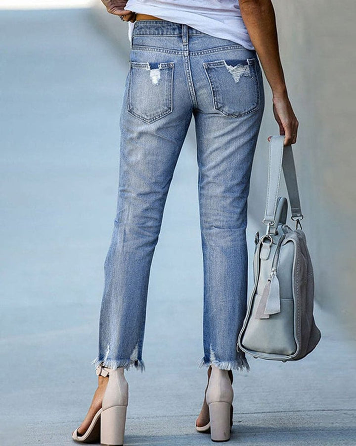 Women's High Waisted Jeans Ripped Straight-Leg Distressed Denim Pants