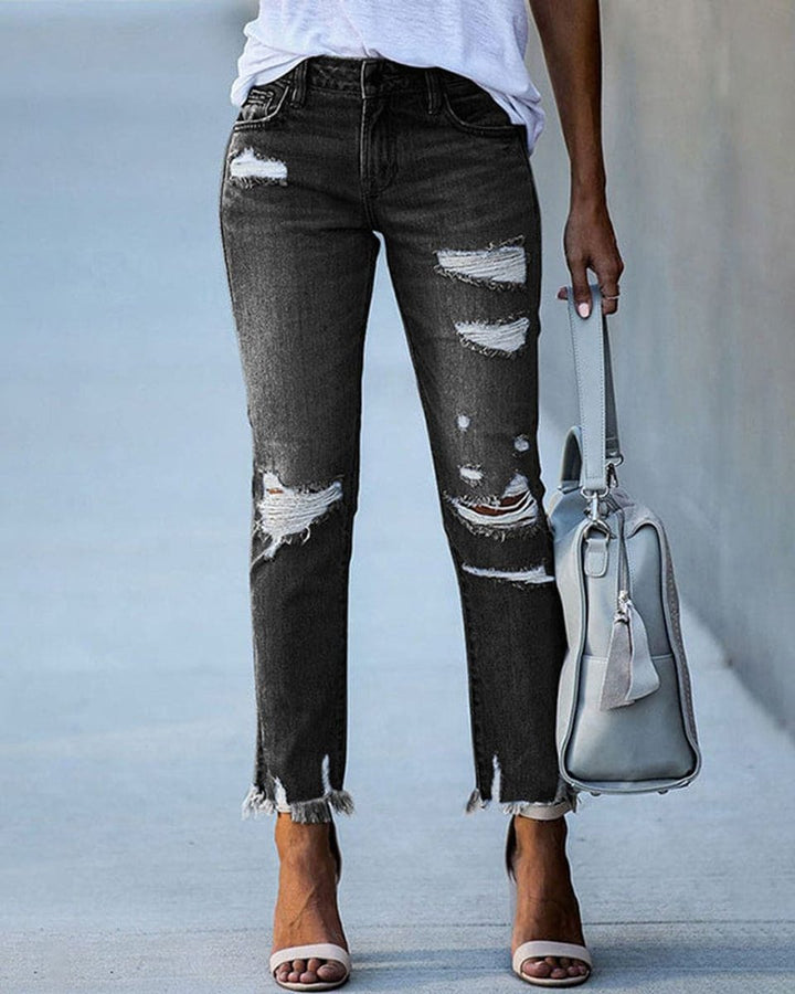 Women's High Waisted Jeans Ripped Straight-Leg Distressed Denim Pants