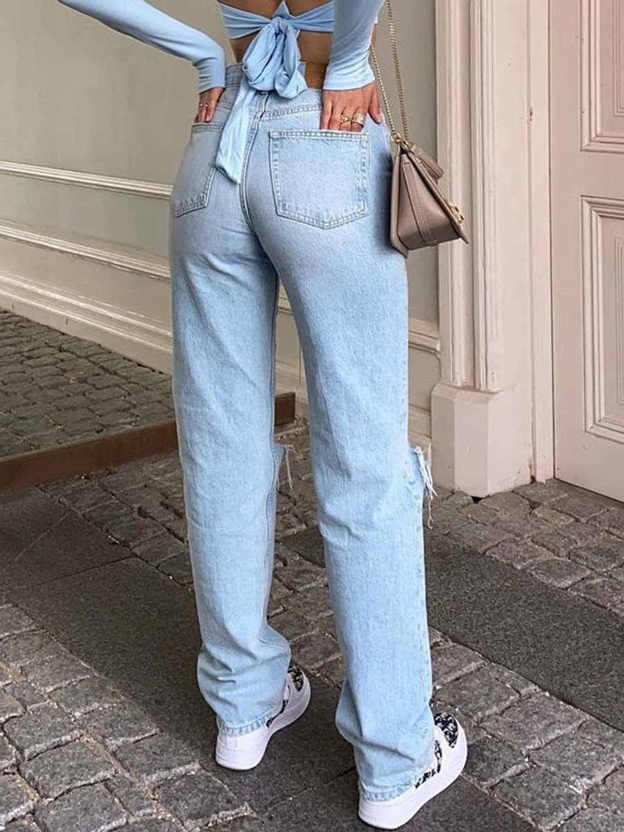 Women's High Waisted Jeans Ripped Wide Leg Relaxed Fit Denim Pants