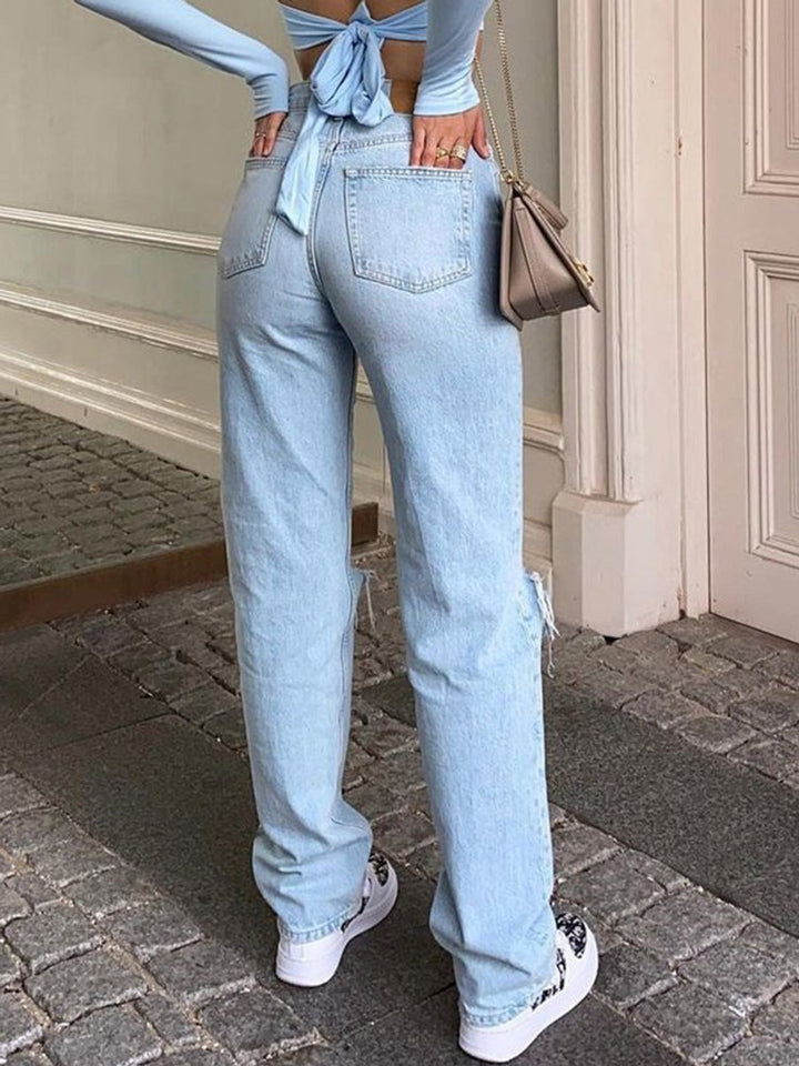 Women's High Waisted Jeans Ripped Wide Leg Relaxed Fit Denim Pants