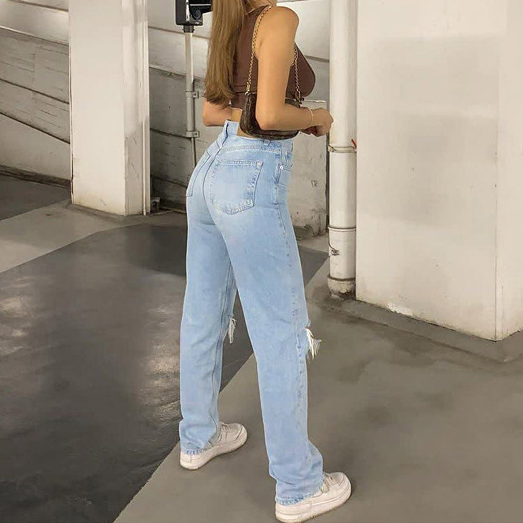 Women's High Waisted Jeans Ripped Wide Leg Relaxed Fit Denim Pants