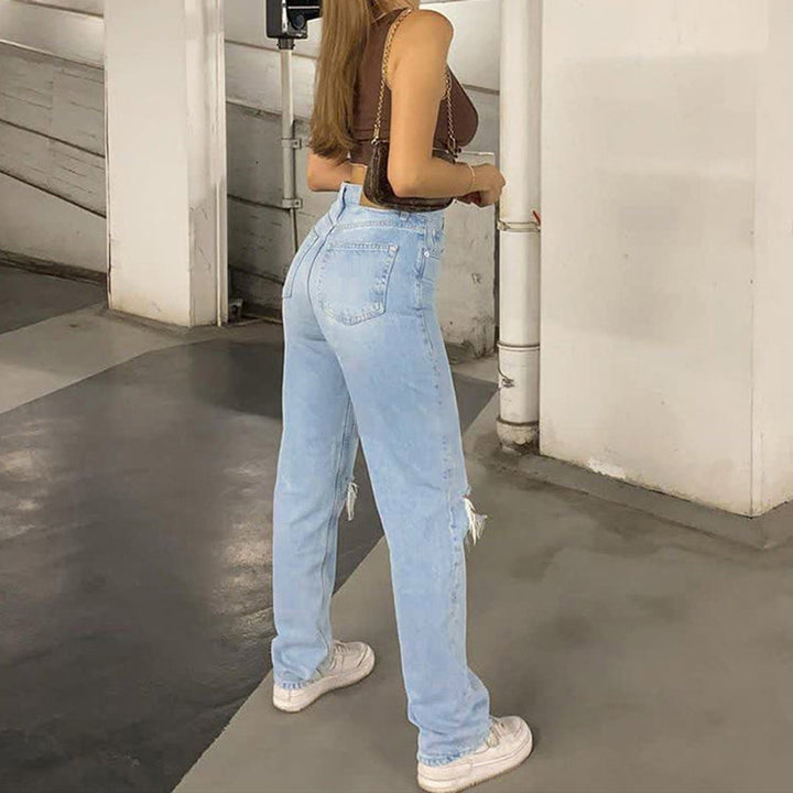 Women's High Waisted Jeans Ripped Wide Leg Relaxed Fit Denim Pants