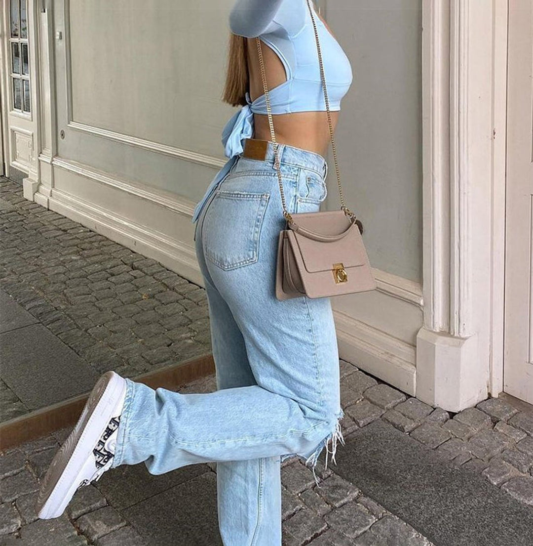 Women's High Waisted Jeans Ripped Wide Leg Relaxed Fit Denim Pants