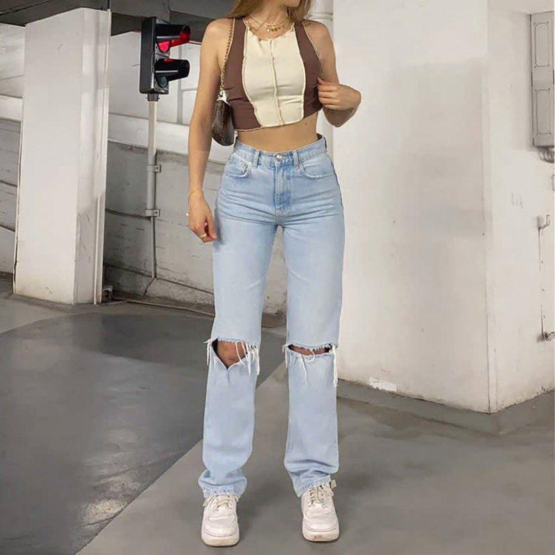 Women's High Waisted Jeans Ripped Wide Leg Relaxed Fit Denim Pants