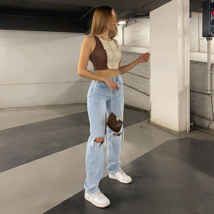 Women's High Waisted Jeans Ripped Wide Leg Relaxed Fit Denim Pants