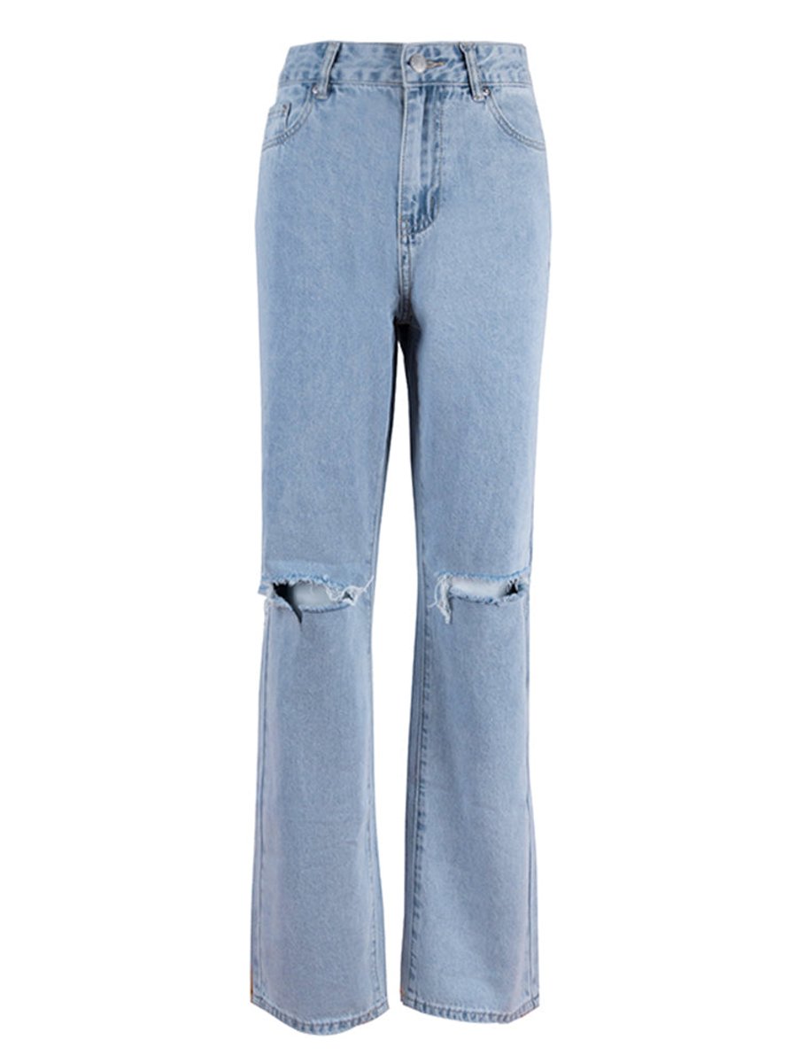 Women's High Waisted Jeans Ripped Wide Leg Relaxed Fit Denim Pants