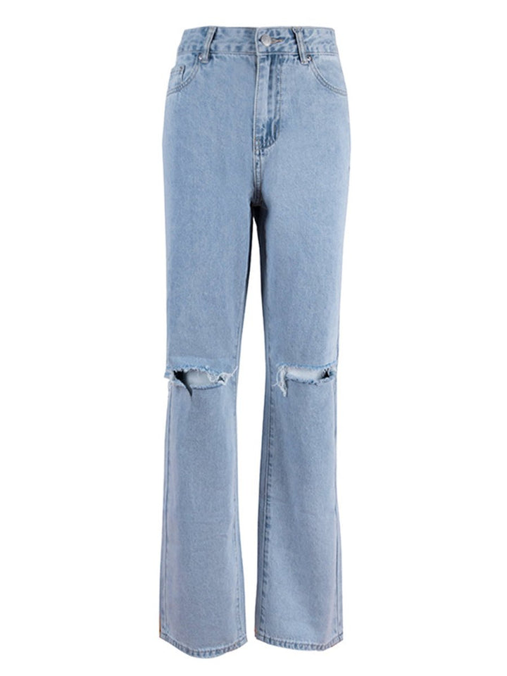 Women's High Waisted Jeans Ripped Wide Leg Relaxed Fit Denim Pants