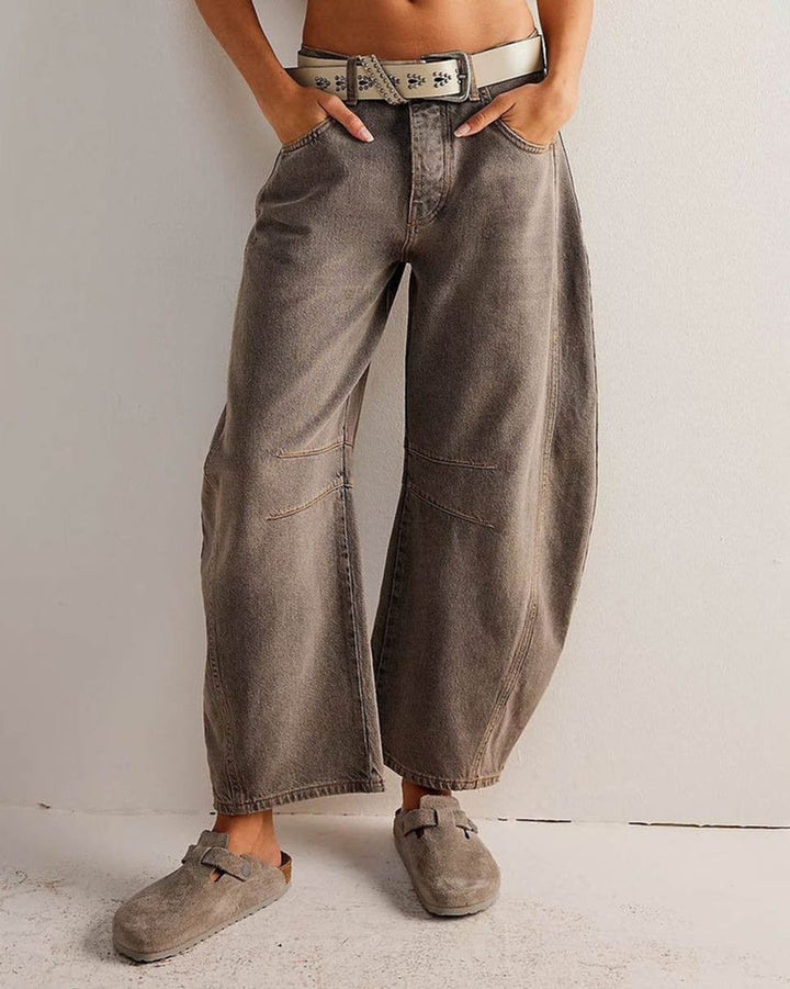 Women's High Waisted Jeans Wide-Leg Barrel-Fit Washed Denim Pants