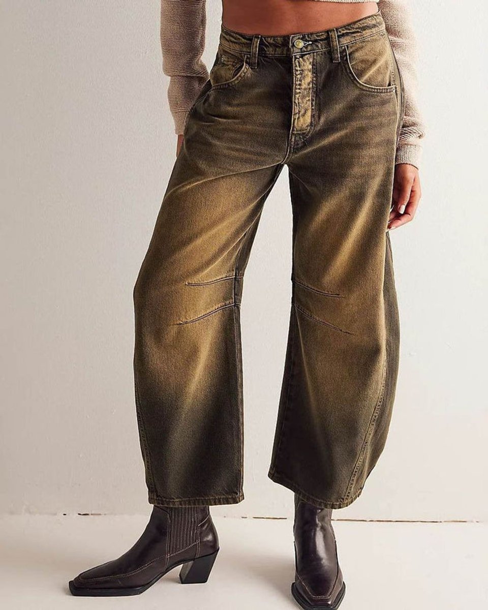 Women's High Waisted Jeans Wide-Leg Barrel-Fit Washed Denim Pants