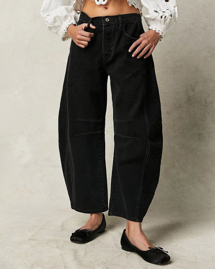 Women's High Waisted Jeans Wide-Leg Barrel-Fit Washed Denim Pants
