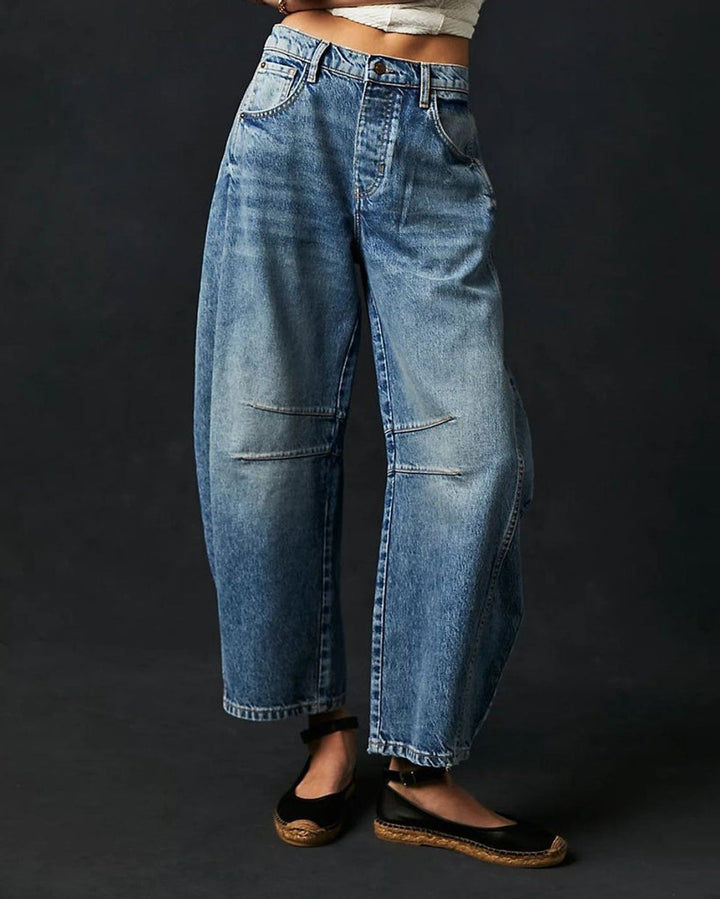 Women's High Waisted Jeans Wide-Leg Barrel-Fit Washed Denim Pants