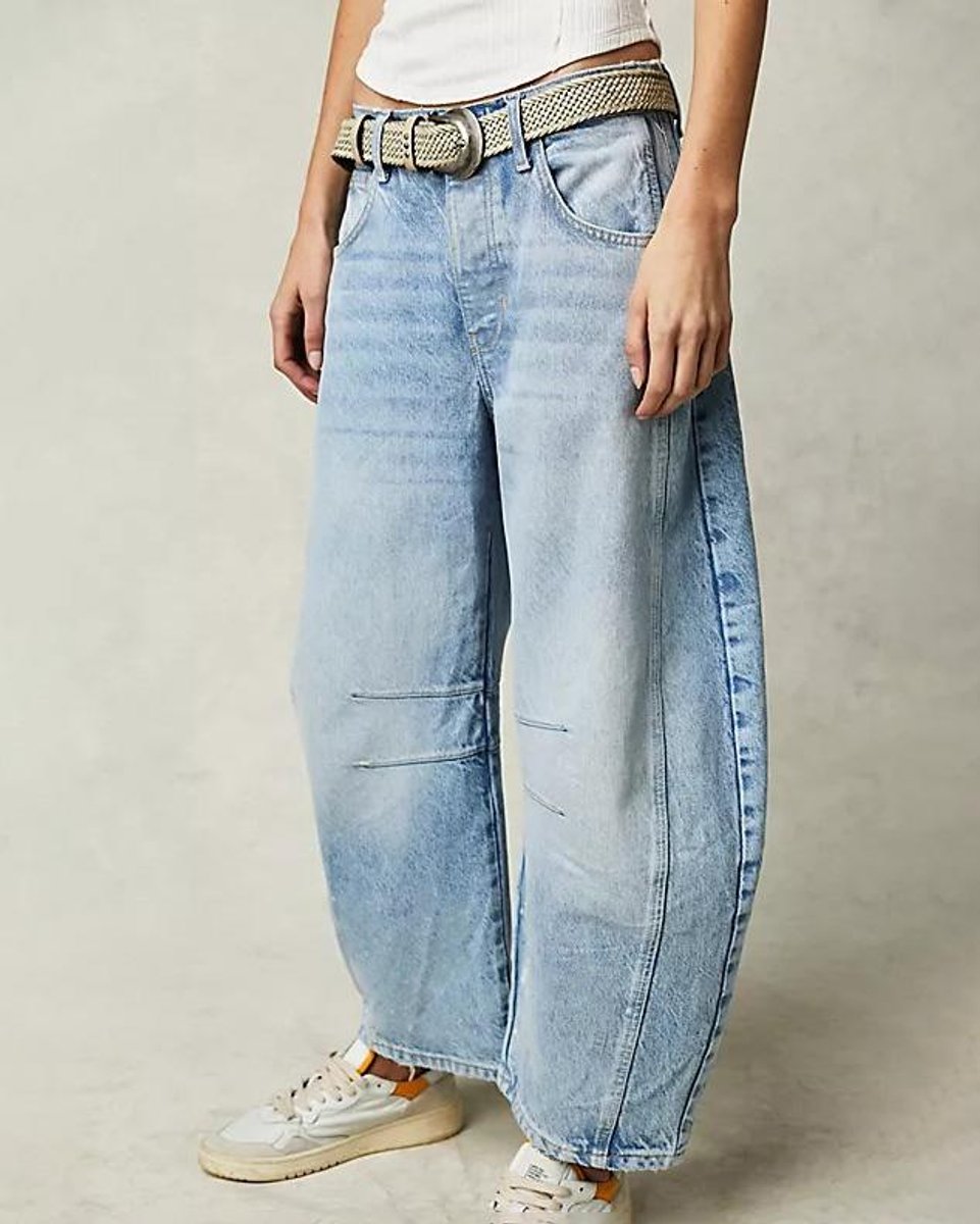 Women's High Waisted Jeans Wide-Leg Barrel-Fit Washed Denim Pants