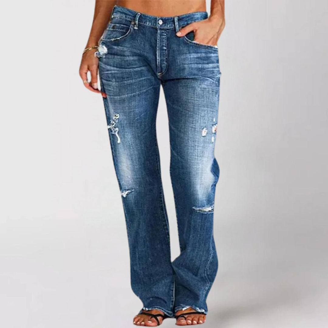 Women's High Waisted Jeans Wide Leg Distressed Denim Pants