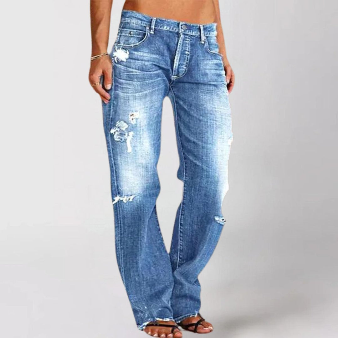 Women's High Waisted Jeans Wide Leg Distressed Denim Pants