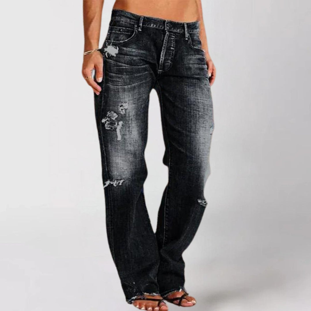 Women's High Waisted Jeans Wide Leg Distressed Denim Pants