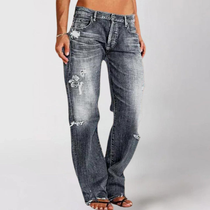Women's High Waisted Jeans Wide Leg Distressed Denim Pants