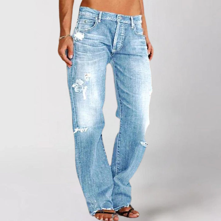 Women's High Waisted Jeans Wide Leg Distressed Denim Pants