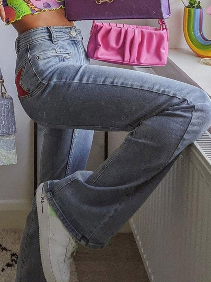 Women's High Waisted Jeans Wide-Leg Five-Pocket Light Wash Flare Denim