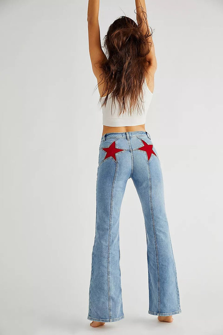 Women's High Waisted Jeans Wide-Leg Five-Pocket Light Wash Flare Denim