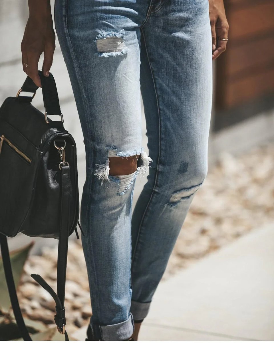 Women's High Waisted Ripped Skinny Boyfriend Jeans Button-Fly