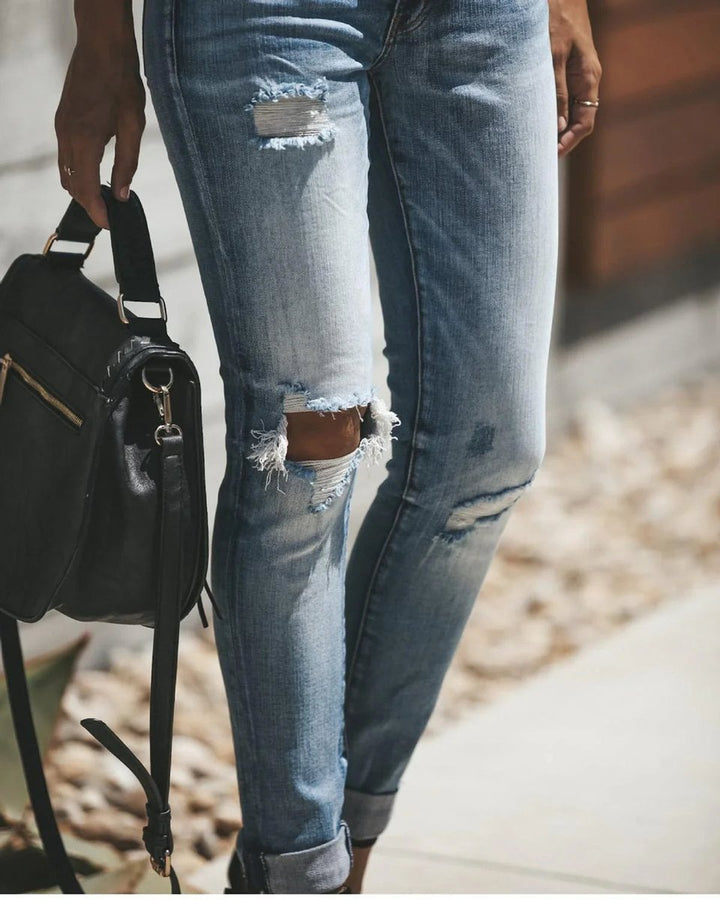 Women's High Waisted Ripped Skinny Boyfriend Jeans Button-Fly