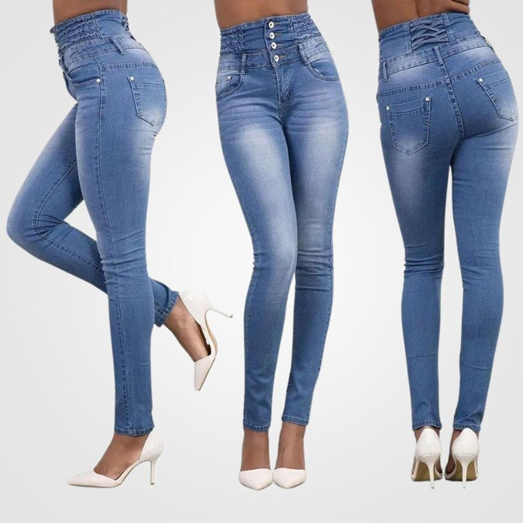 Women's High Waisted Skinny Jeans Button-Fly Slim-Fit Denim Pants