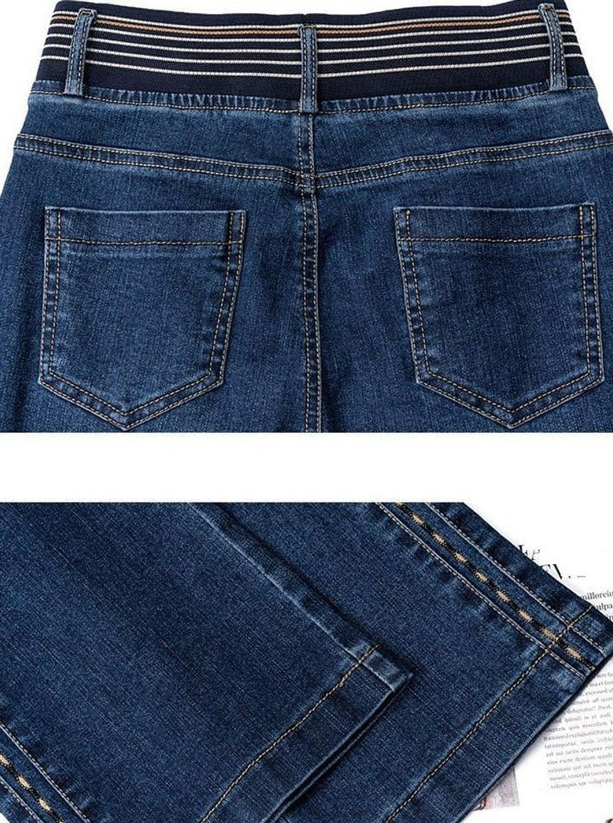 Women's High Waisted Stretch Flare Jeans Vintage Turtleneck Style