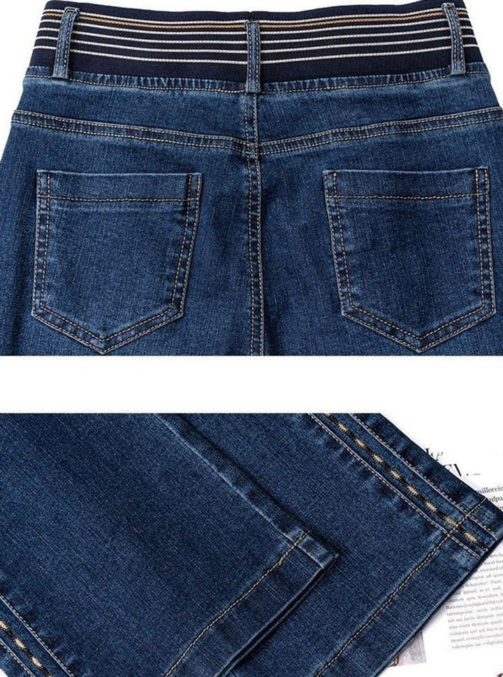 Women's High Waisted Stretch Flare Jeans Vintage Turtleneck Style