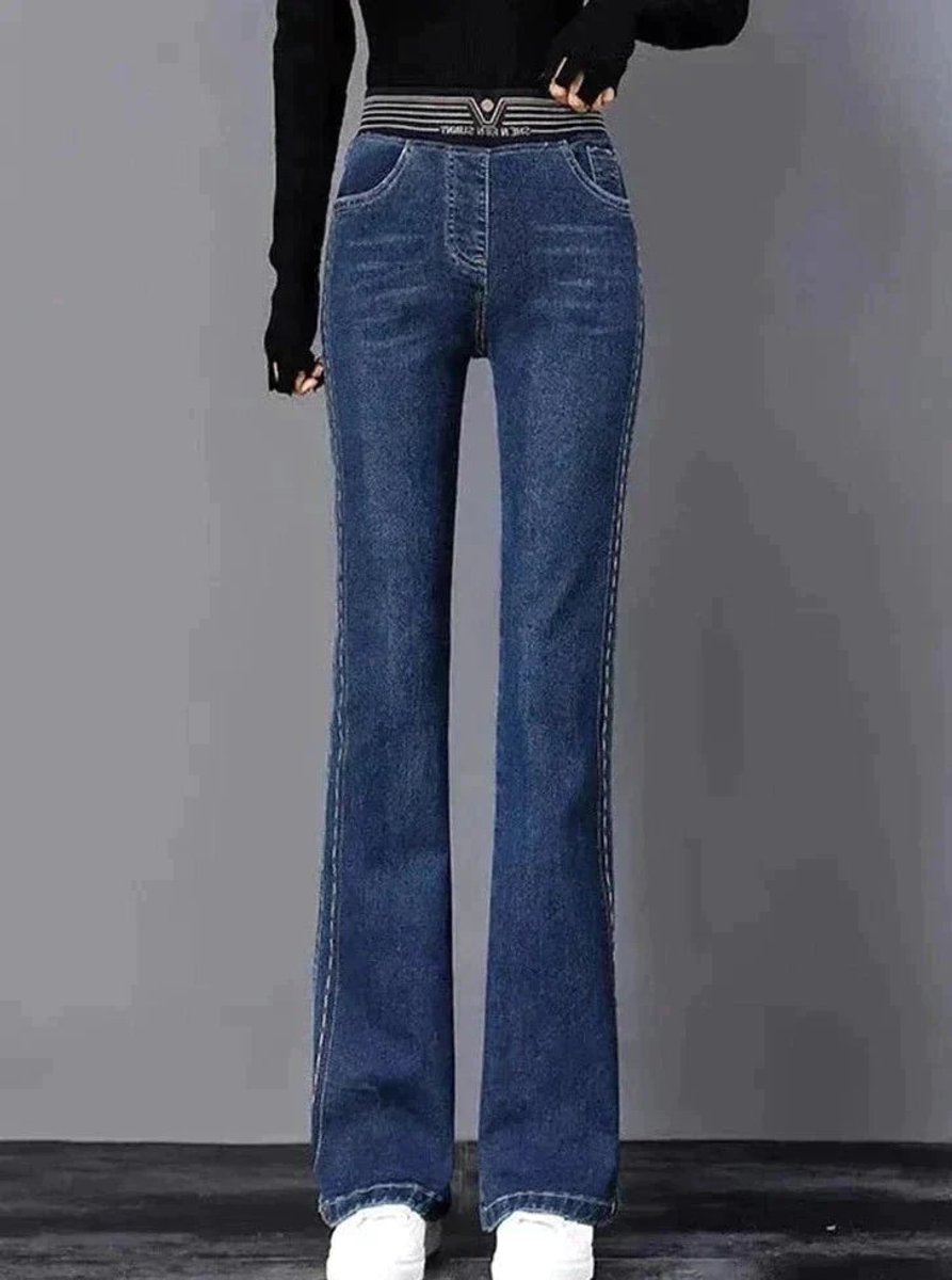 Women's High Waisted Stretch Flare Jeans Vintage Turtleneck Style