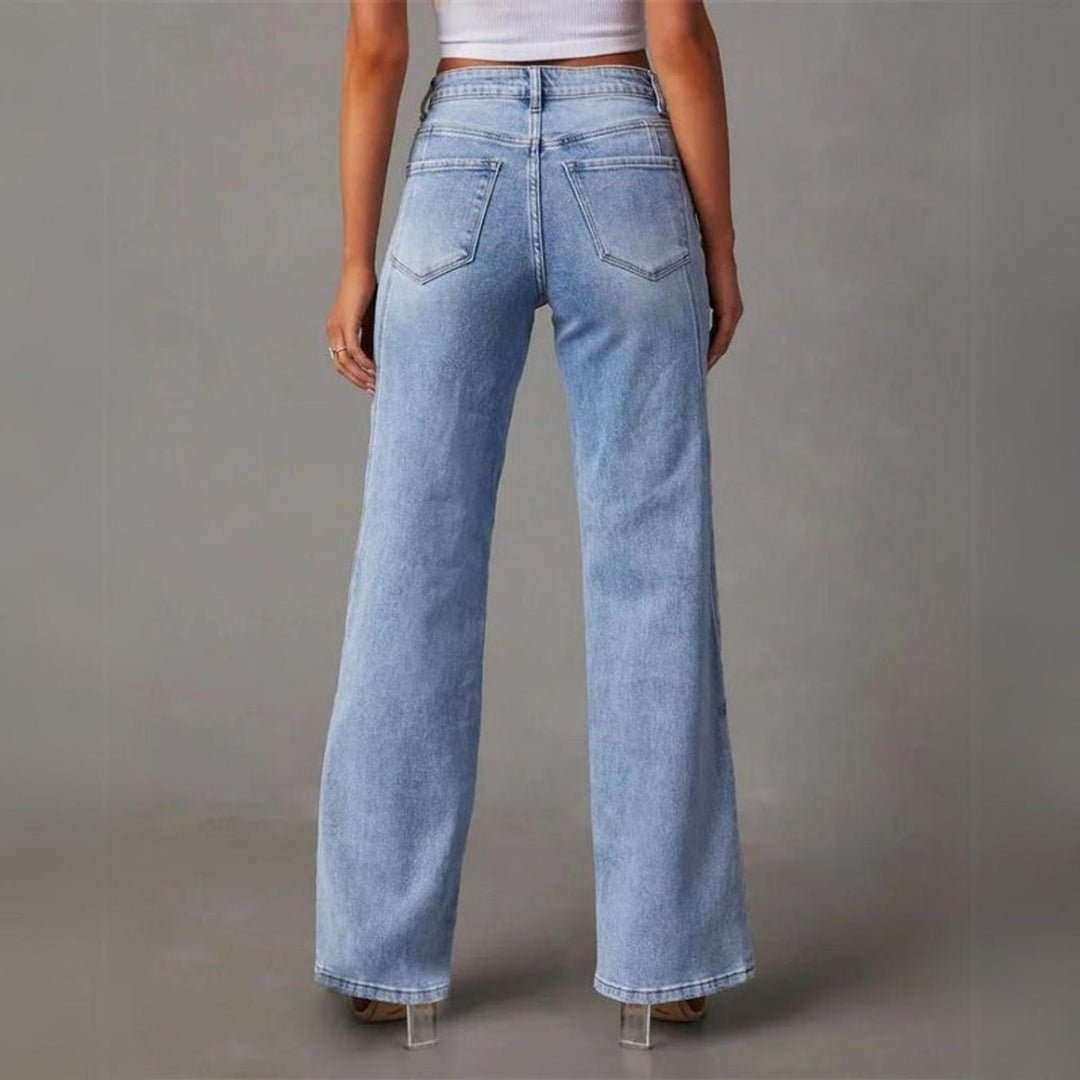 Women's High Waisted Wide-Leg Light Wash Denim Jeans