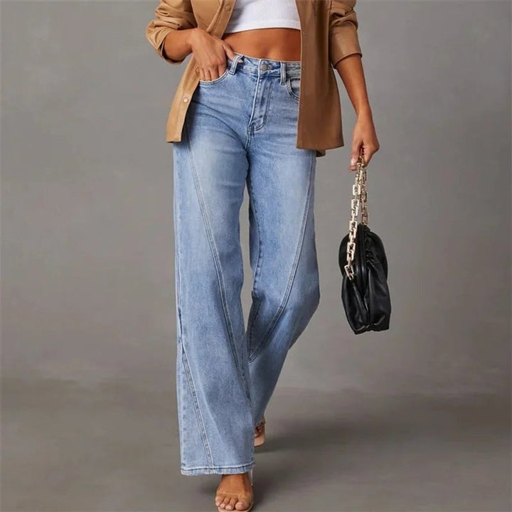 Women's High Waisted Wide-Leg Light Wash Denim Jeans