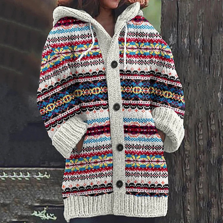 Women's Hooded Button-Front Fair Isle Knit Cardigan