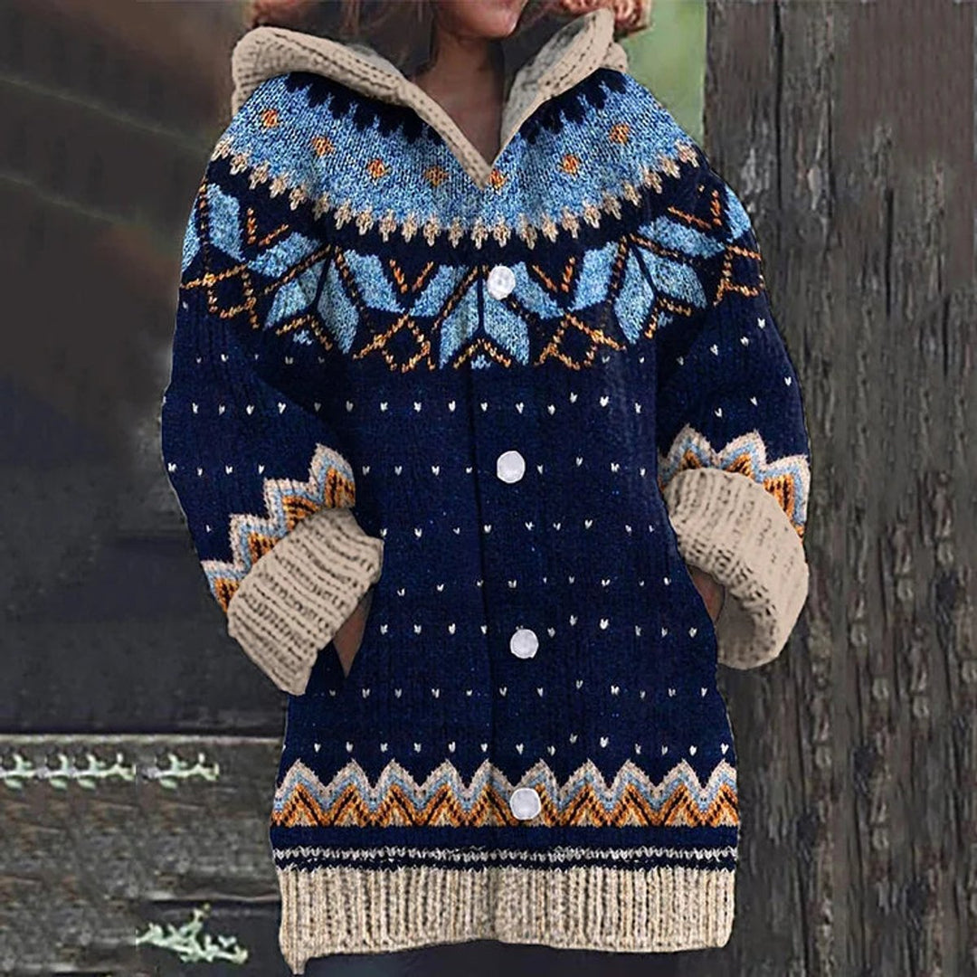 Women's Hooded Button-Front Fair Isle Knit Cardigan