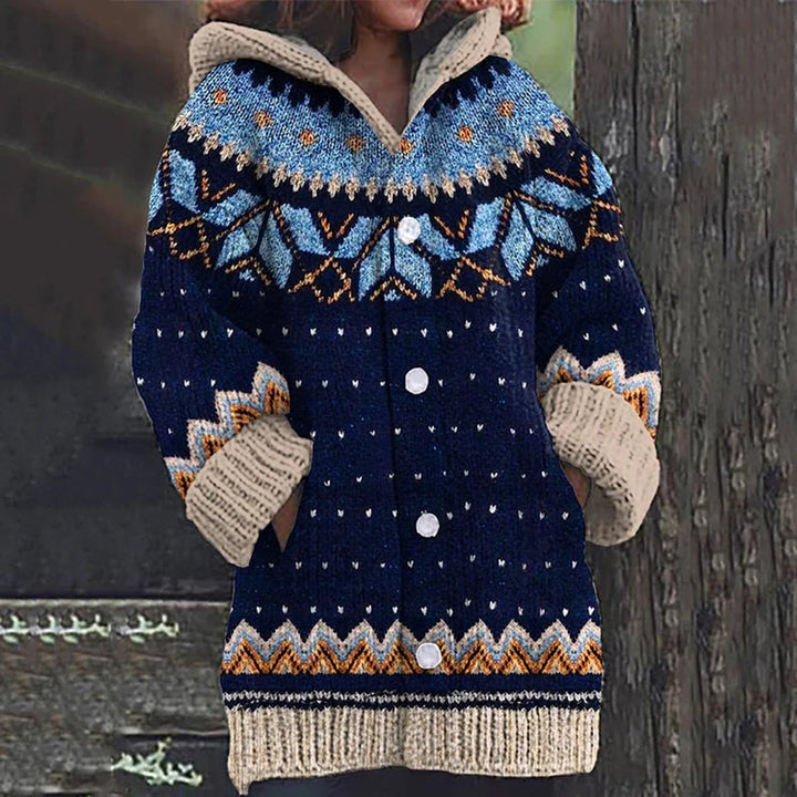 Women's Hooded Button-Front Fair Isle Knit Cardigan