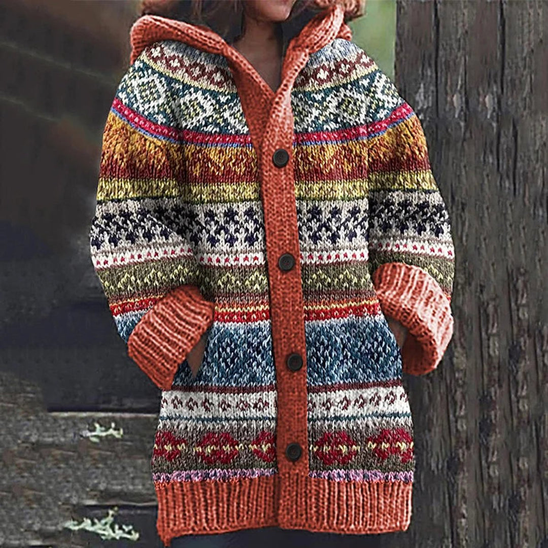 Women's Hooded Button-Front Fair Isle Knit Cardigan