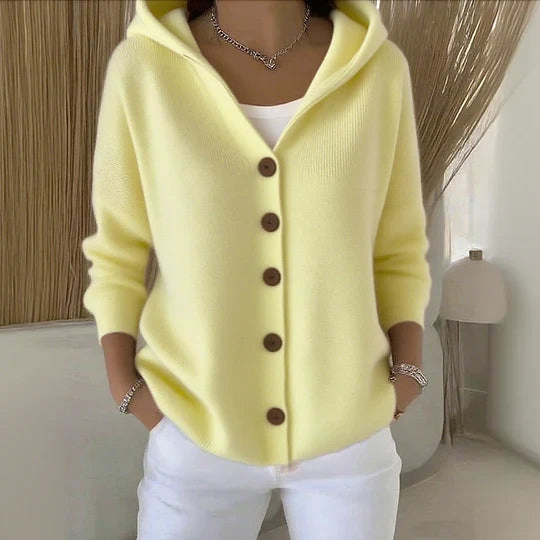 Women's Hooded Button-Front Long Sleeve Knit Cardigan