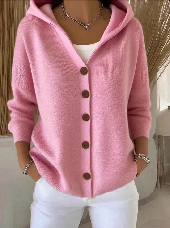Women's Hooded Button-Front Long Sleeve Knit Cardigan