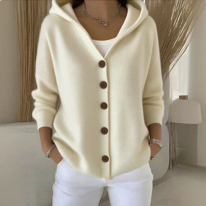 Women's Hooded Button-Front Long Sleeve Knit Cardigan