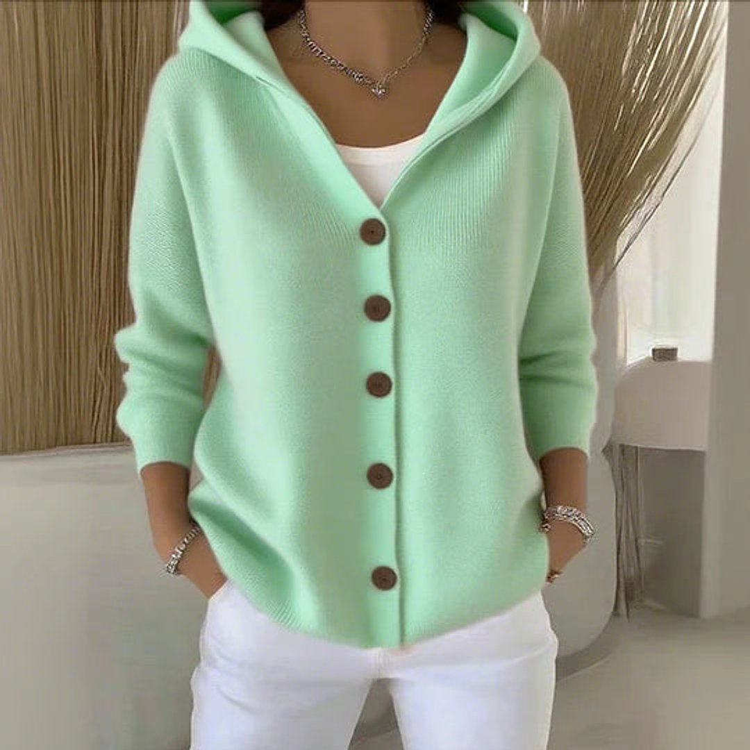 Women's Hooded Button-Front Long Sleeve Knit Cardigan