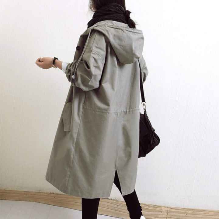 Women's Hooded Knee-Length Relaxed-Fit Trench Coat
