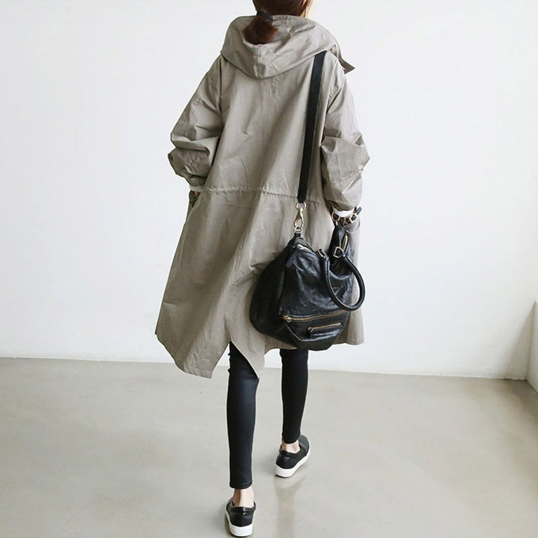 Women's Hooded Knee-Length Relaxed-Fit Trench Coat