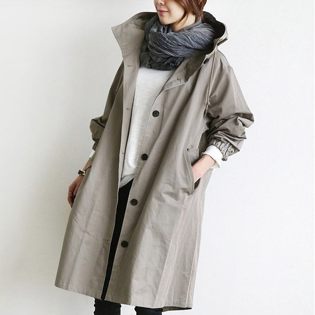 Women's Hooded Knee-Length Relaxed-Fit Trench Coat
