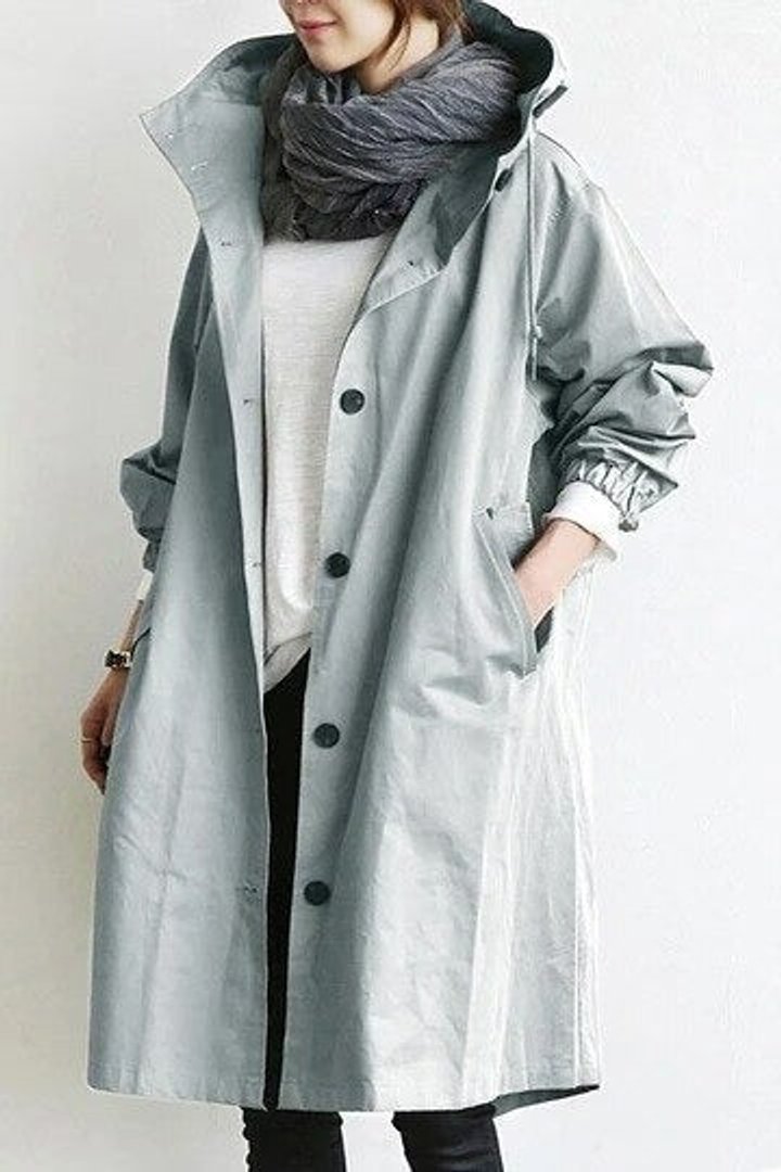 Women's Hooded Knee-Length Relaxed-Fit Trench Coat