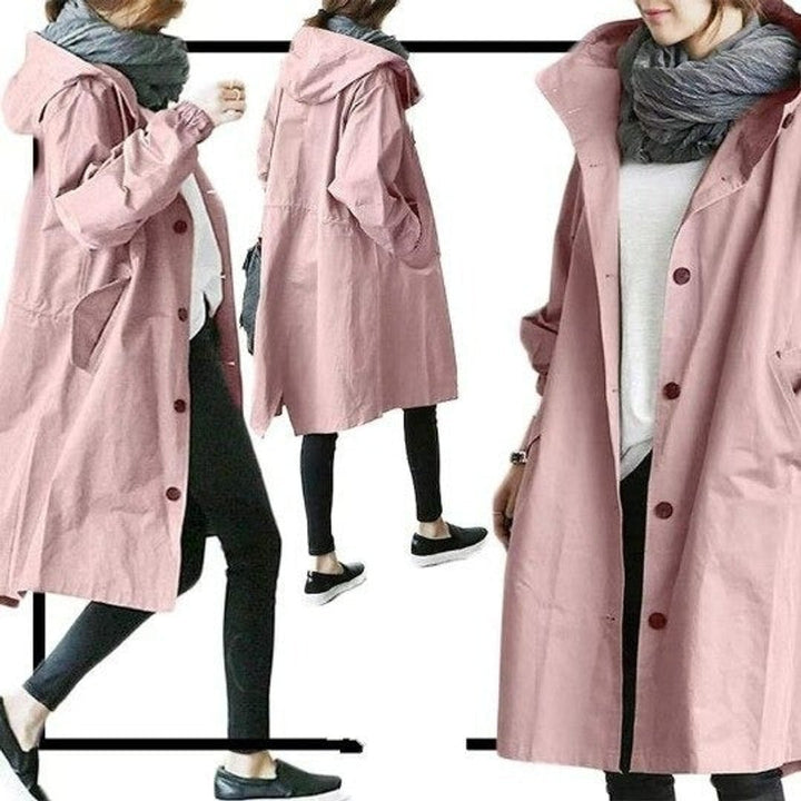 Women's Hooded Knee-Length Relaxed-Fit Trench Coat